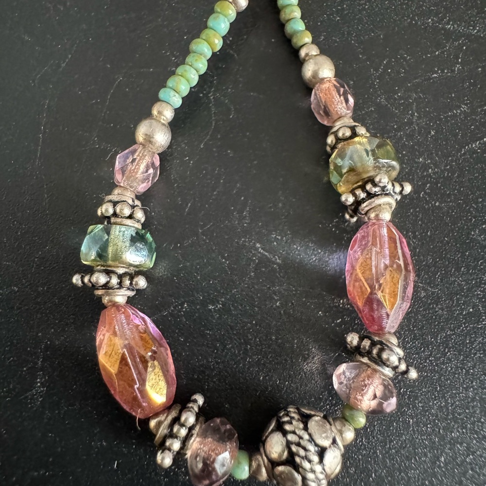 Bohemian Turquoise, Sterling, and Aurora Borealis Beaded Necklace - Picture 6 of 8